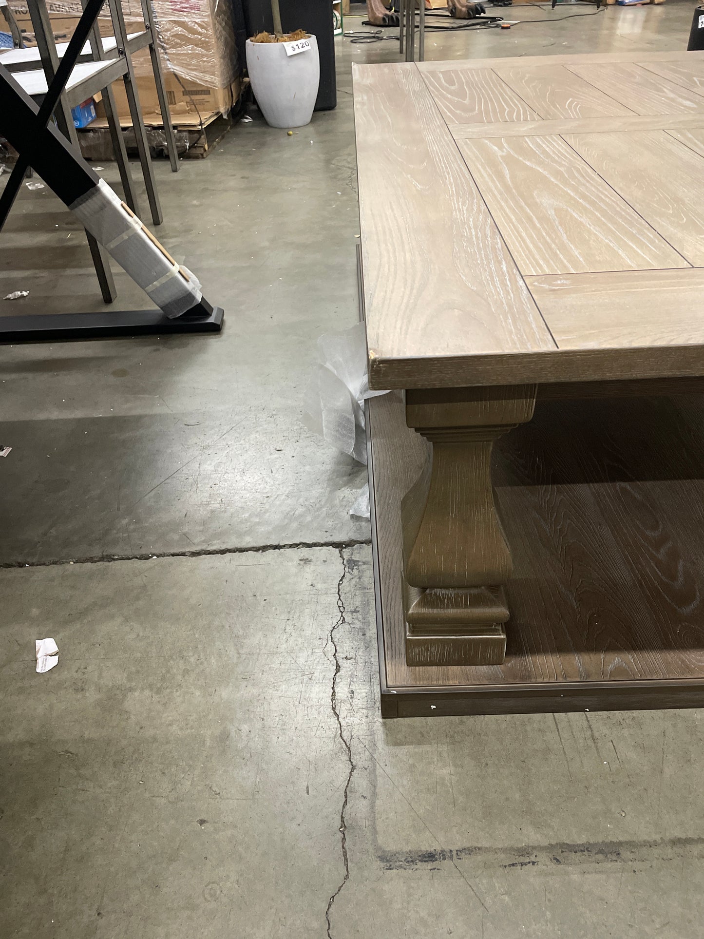 Damage - Signature Design by Ashley Johnelle Farmhouse Coffee Table with Weathered Gray Finish