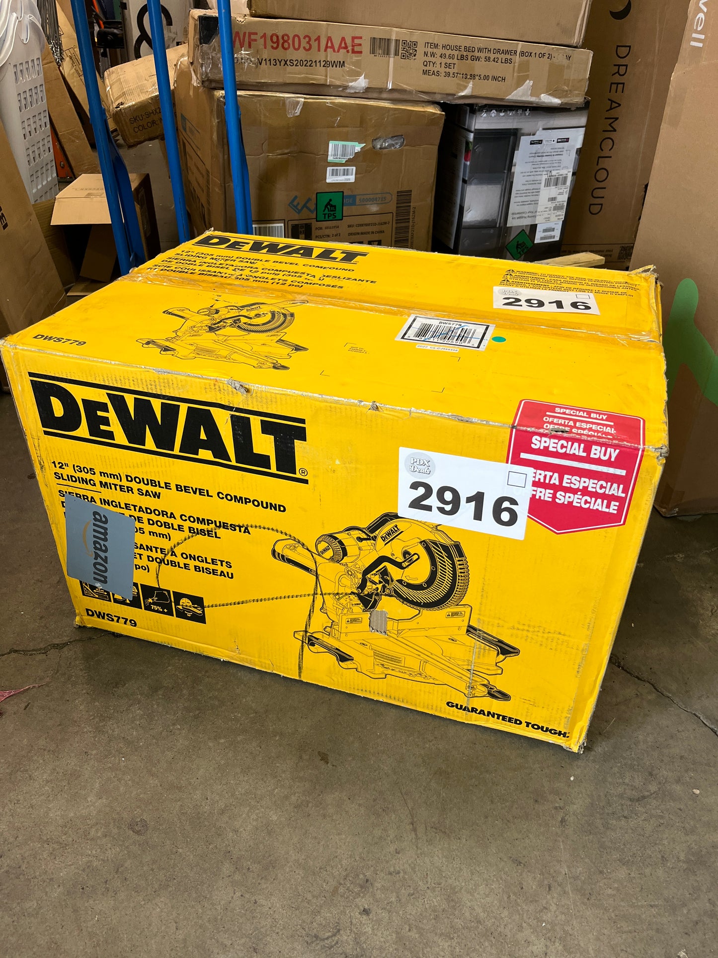DEWALT Miter Saw, 12 Inch Double Bevel Sliding Compound, Stainless Steel Detent Plate with 10 Stops, Cam-Lock Handle, For Quick & Accurate Miter Angles, Corded (DWS779) - Retail $399
