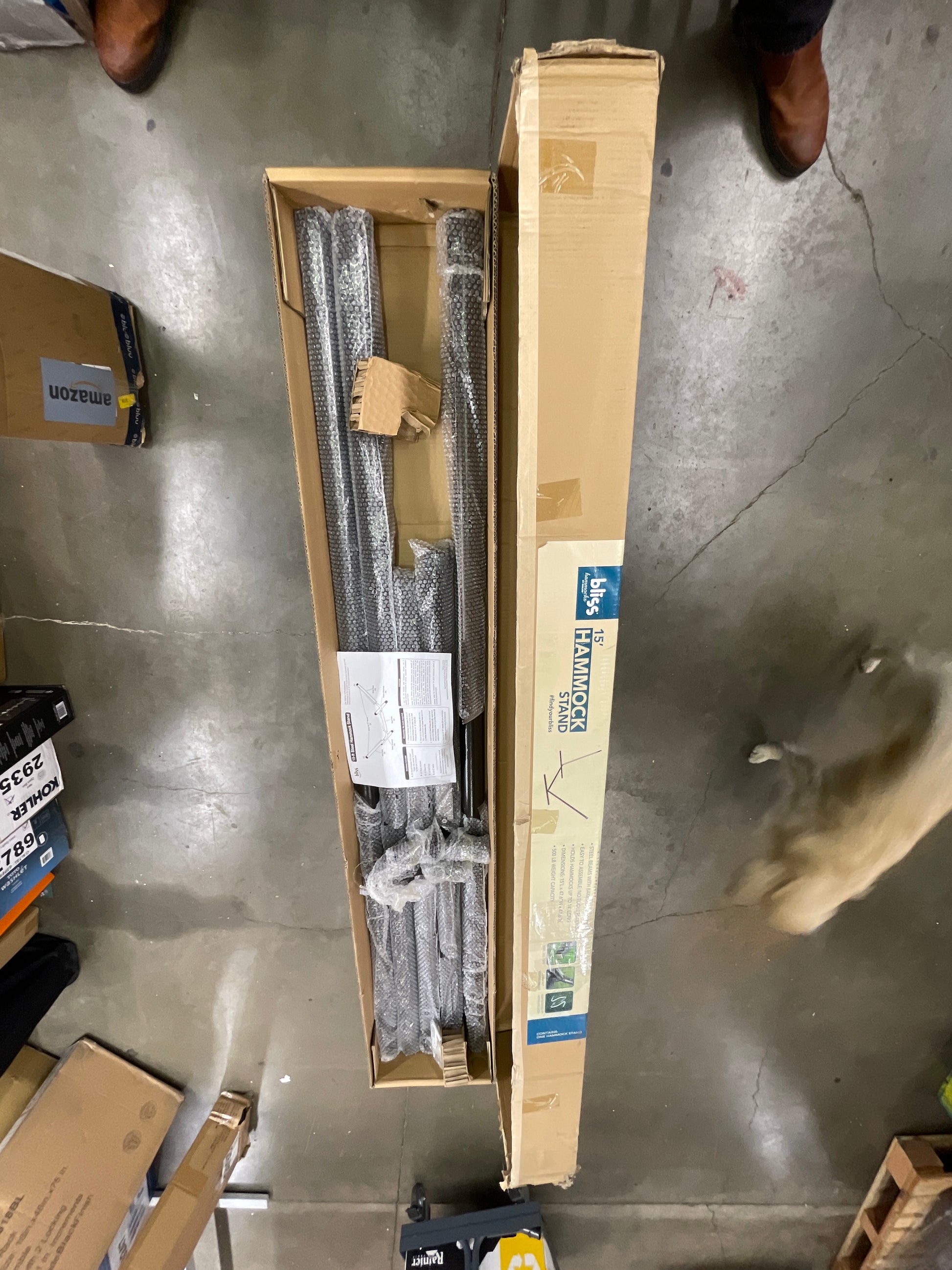 Bliss Hammocks BHS-417BZ Foot Galvanized and Powder Coated Baked Enamel Finish Steel Beam Indoor/Outdoor Hammock, Extra Weather Resistant No Assembly Required 500-Pound Capacity Stand, 15 Ft, Bronze - Retail $200