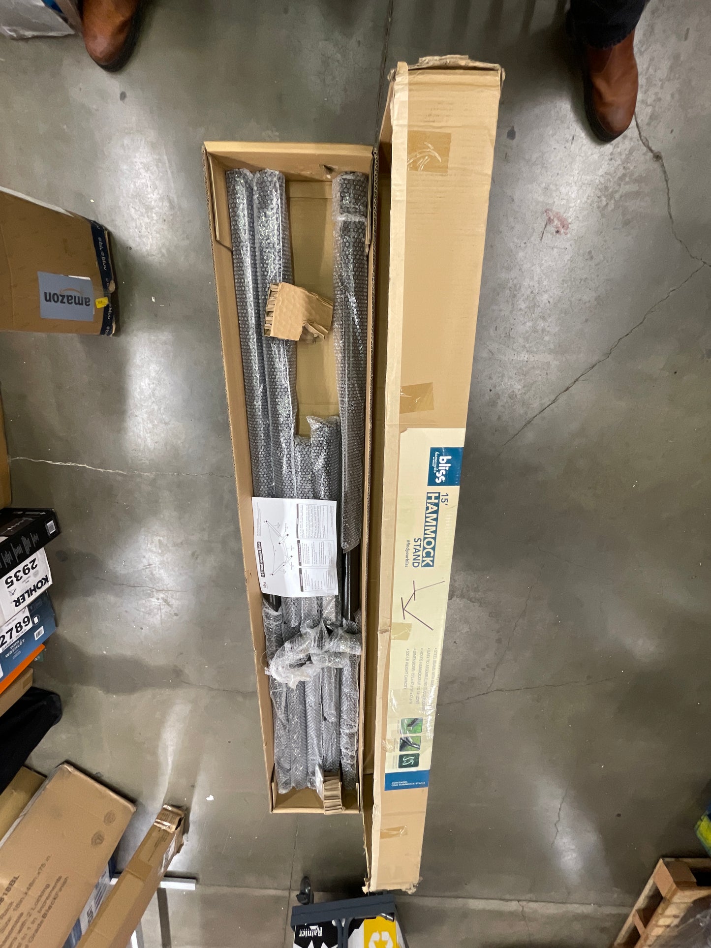 Bliss Hammocks BHS-417BZ Foot Galvanized and Powder Coated Baked Enamel Finish Steel Beam Indoor/Outdoor Hammock, Extra Weather Resistant No Assembly Required 500-Pound Capacity Stand, 15 Ft, Bronze - Retail $200