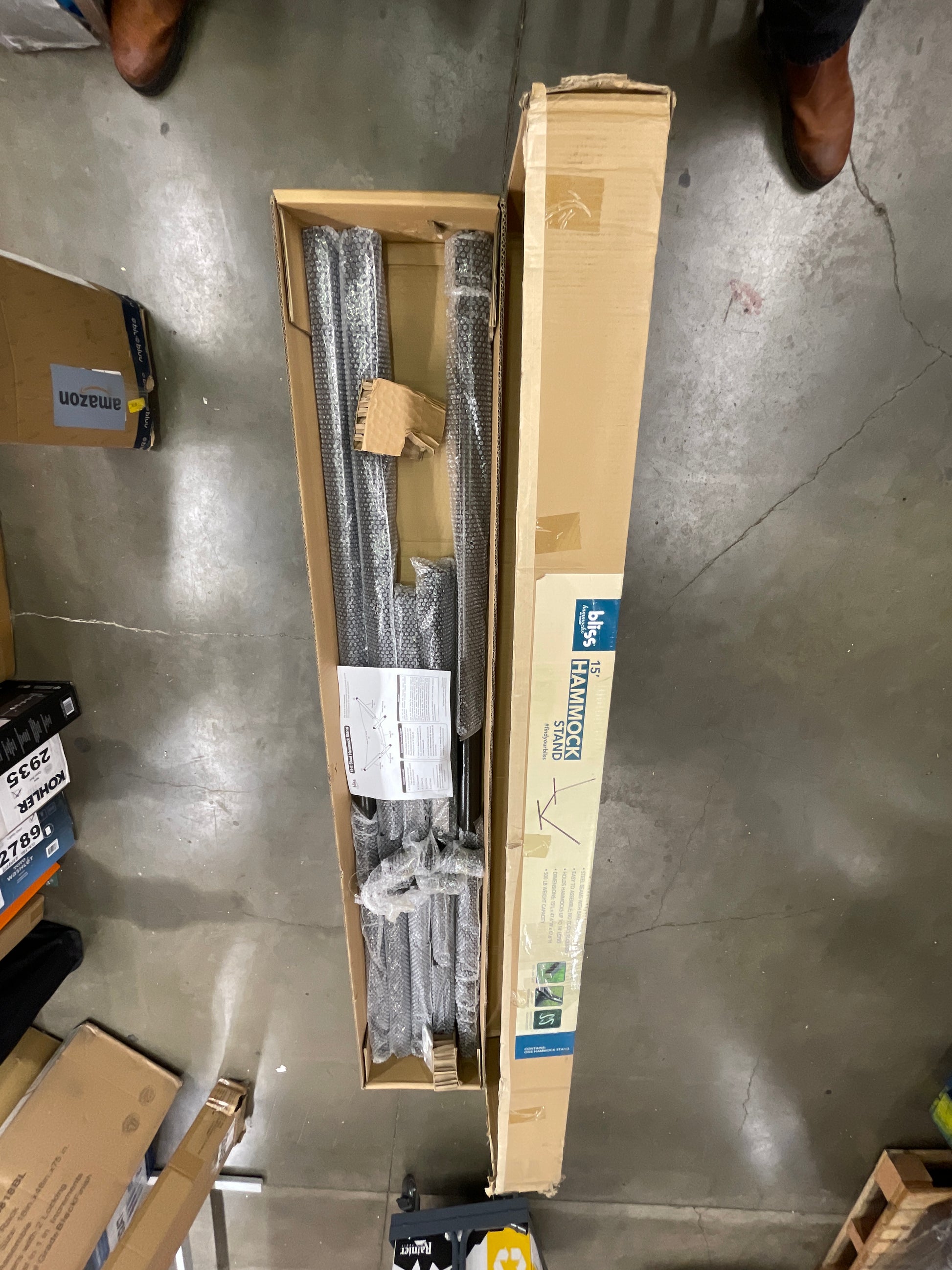 Bliss Hammocks BHS-417BZ Foot Galvanized and Powder Coated Baked Enamel Finish Steel Beam Indoor/Outdoor Hammock, Extra Weather Resistant No Assembly Required 500-Pound Capacity Stand, 15 Ft, Bronze - Retail $200