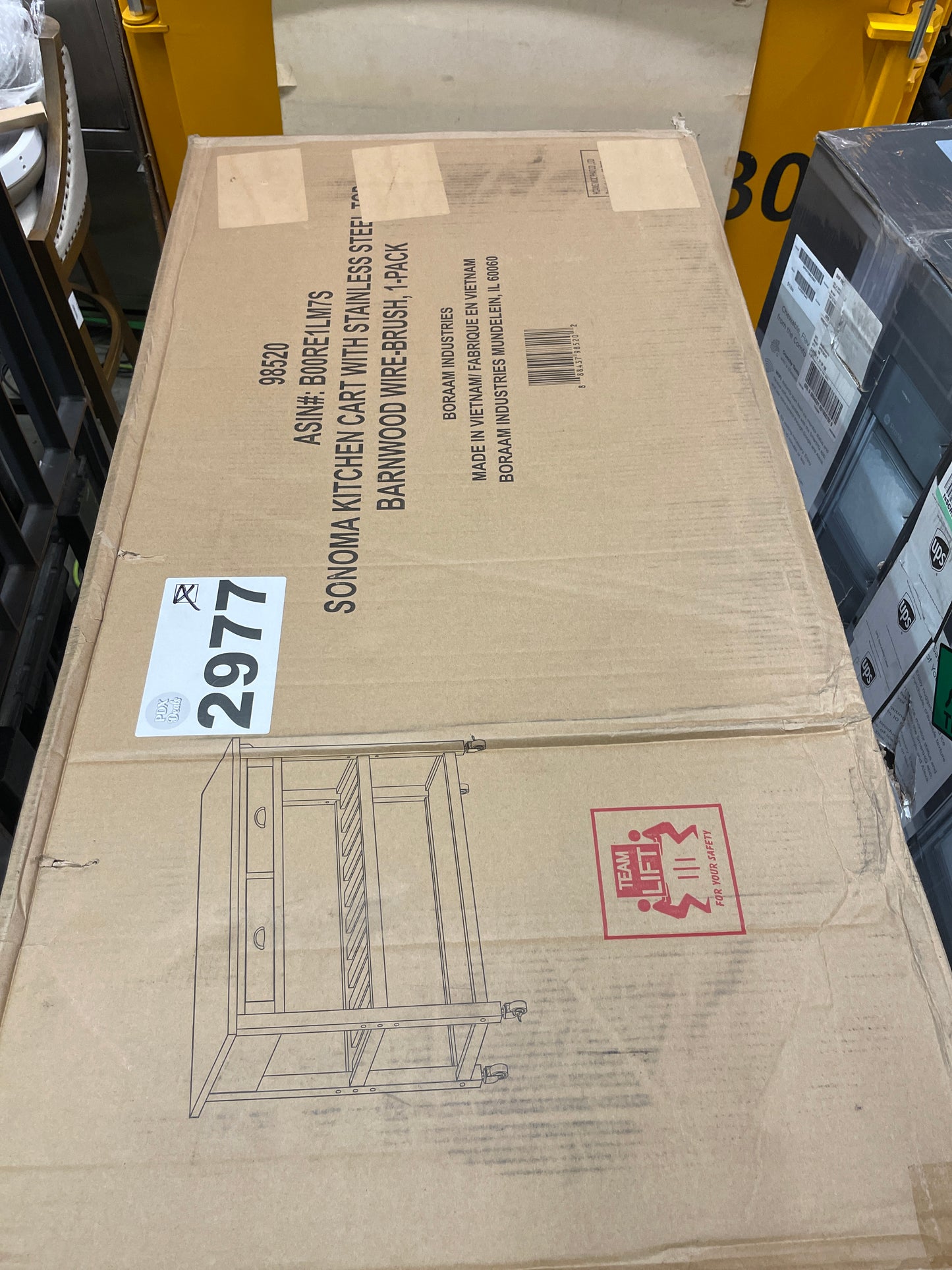 Boraam Sonoma Kitchen Cart, Barnwood Wire-Brush - Retail $245