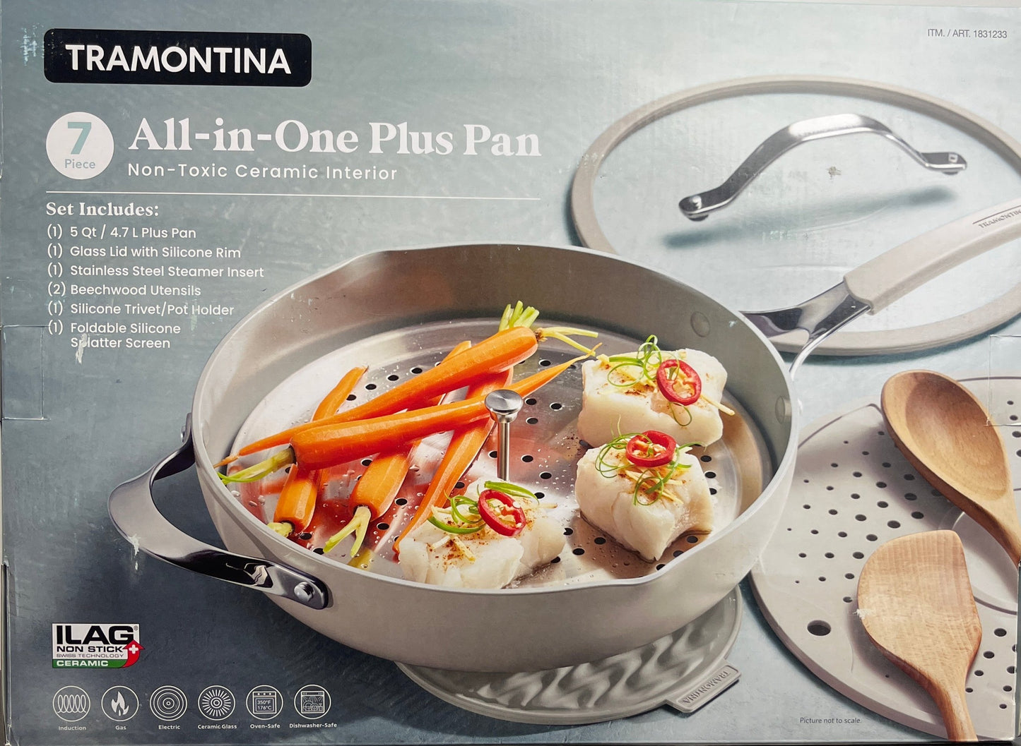 NEW - Tramontina Grey Ceramic Nonstick All In One Plus Pan 7 Piece Set  - Retail $54
