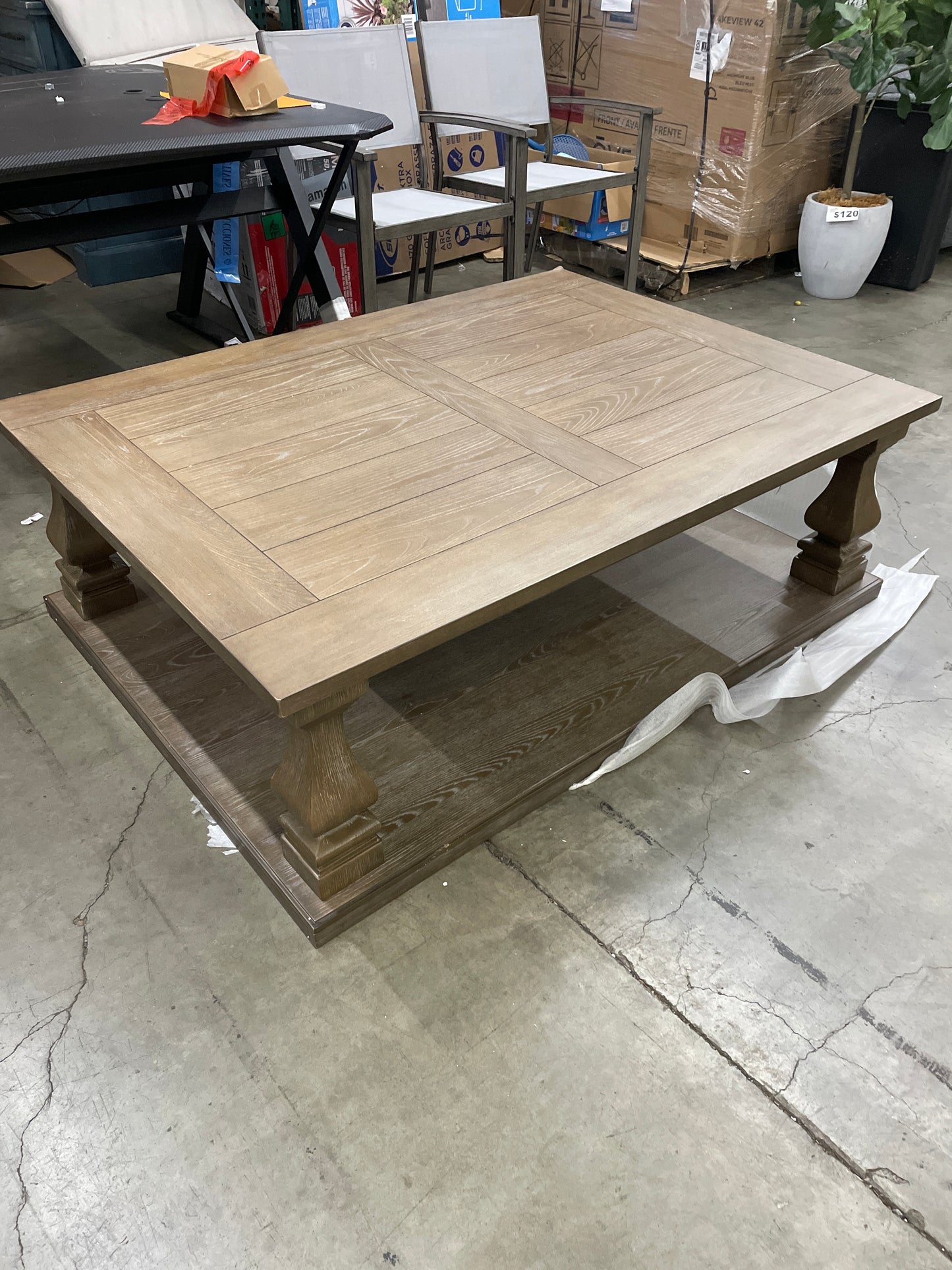 Damage - Signature Design by Ashley Johnelle Farmhouse Coffee Table with Weathered Gray Finish