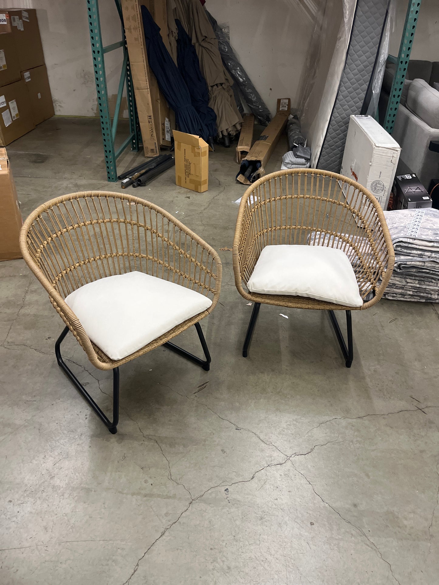 2pc Southport Linen Outdoor Patio Dining Chairs Arm Chairs Brown - Threshold: Weather-Resistant, Steel Frame, Beige Cushions