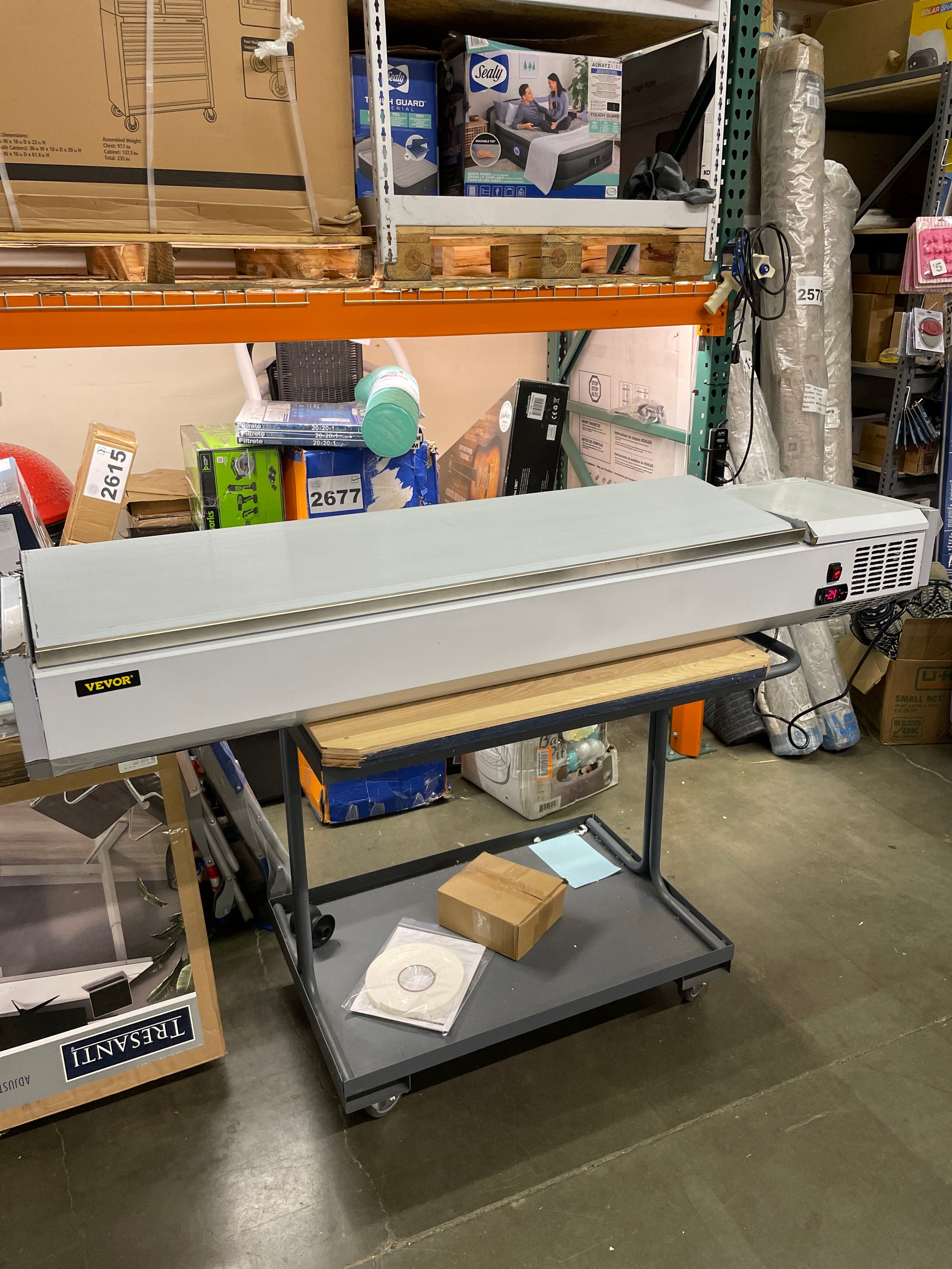 VEVOR Refrigerated Condiment Prep Station, 71-Inch, 19.8Qt Sandwich/Salad Prep Table with 5 1/3 Pans & 4 1/6 Pans, 150W Salad Bar with 304 Stainless Body and Cover Temp Adjuster One-Click Defrosting - Retail $899