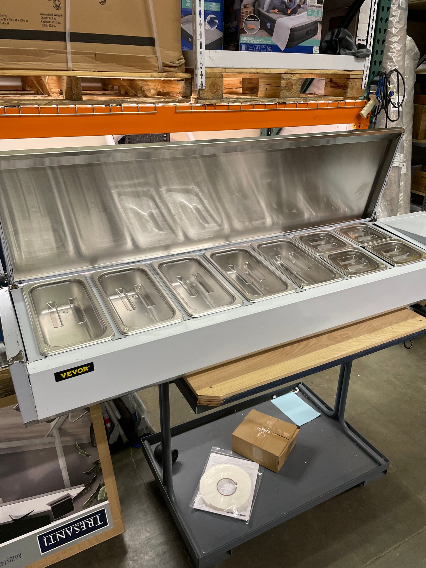 VEVOR Refrigerated Condiment Prep Station, 71-Inch, 19.8Qt Sandwich/Salad Prep Table with 5 1/3 Pans & 4 1/6 Pans, 150W Salad Bar with 304 Stainless Body and Cover Temp Adjuster One-Click Defrosting - Retail $899