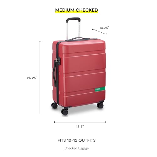 NEW - United Colors of Benetton Now! Hardside Luggage with Spinner Wheels, Black, Checked-Medium 23 Inch