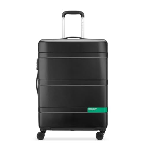 NEW - United Colors of Benetton Now! Hardside Luggage with Spinner Wheels, Black, Checked-Medium 23 Inch