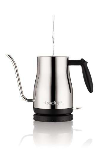 Bodum 34oz Bistro Gooseneck Electric Water Kettle, Pour Over Coffee & Tea, Polished Stainless Steel