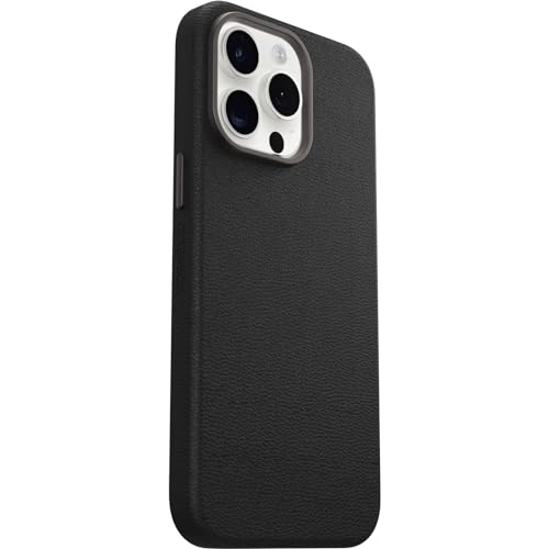 OtterBox iPhone 15 Pro Max Symmetry Series Cactus Leather for MagSafe - Noir Ash (Black), Snaps to MagSafe, Ultra-Sleek, Raised Edges Protect Camera & Screen