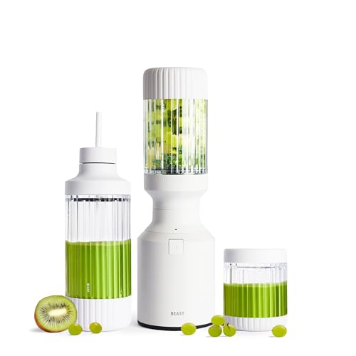 Beast Mighty 850 Plus Personal Blender, XL Vessel, Cloud White, 850W | Smoothies, Shakes, Dressings & Sauces, Blends Ice & Frozen Fruit, Extra Tritan Vessels, Lids & Straws