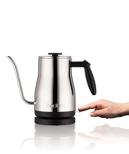 Bodum 34oz Bistro Gooseneck Electric Water Kettle, Pour Over Coffee & Tea, Polished Stainless Steel