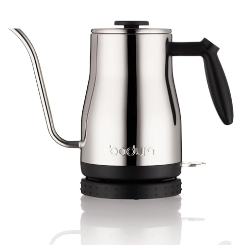 Bodum 34oz Bistro Gooseneck Electric Water Kettle, Pour Over Coffee & Tea, Polished Stainless Steel