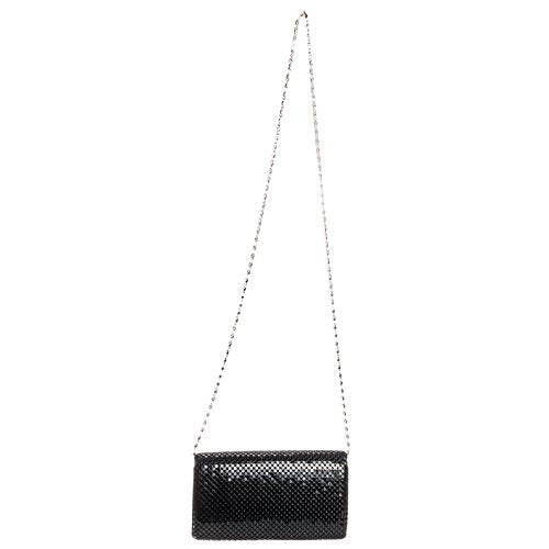 Jessica McClintock Metal Mesh Roll Evening Bag Clutch Purse (4.5" x 7.5" x 2", Shoulder Chain Included)