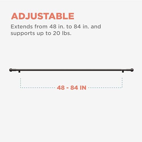 Zenna Home Adjustable Curtain Tension Rod with Decorative Round Finials, No Drill Window Rod, Easy Install Expandable Tension Curtain Rod for Windows, 48 to 84 Inch, Bronze