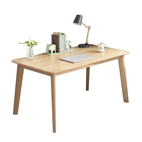 NEW w/ Dmg - IOTXY Simple Wooden Writing Desk - Freestanding Modern PC Laptop Computer Workbench with Solid Wood Legs for Home Office, TV Table, Music Live Desk, Raw Wood Color - Retail $125