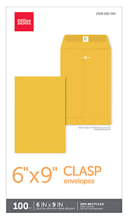 Office Depot® Brand 6" x 9" Manila Envelopes, Clasp Closure, Brown Kraft, Box Of 100