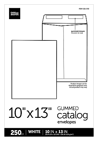 Office Depot® Brand 10" x 13" Catalog Envelopes, Gummed Seal, White, Box Of 250
