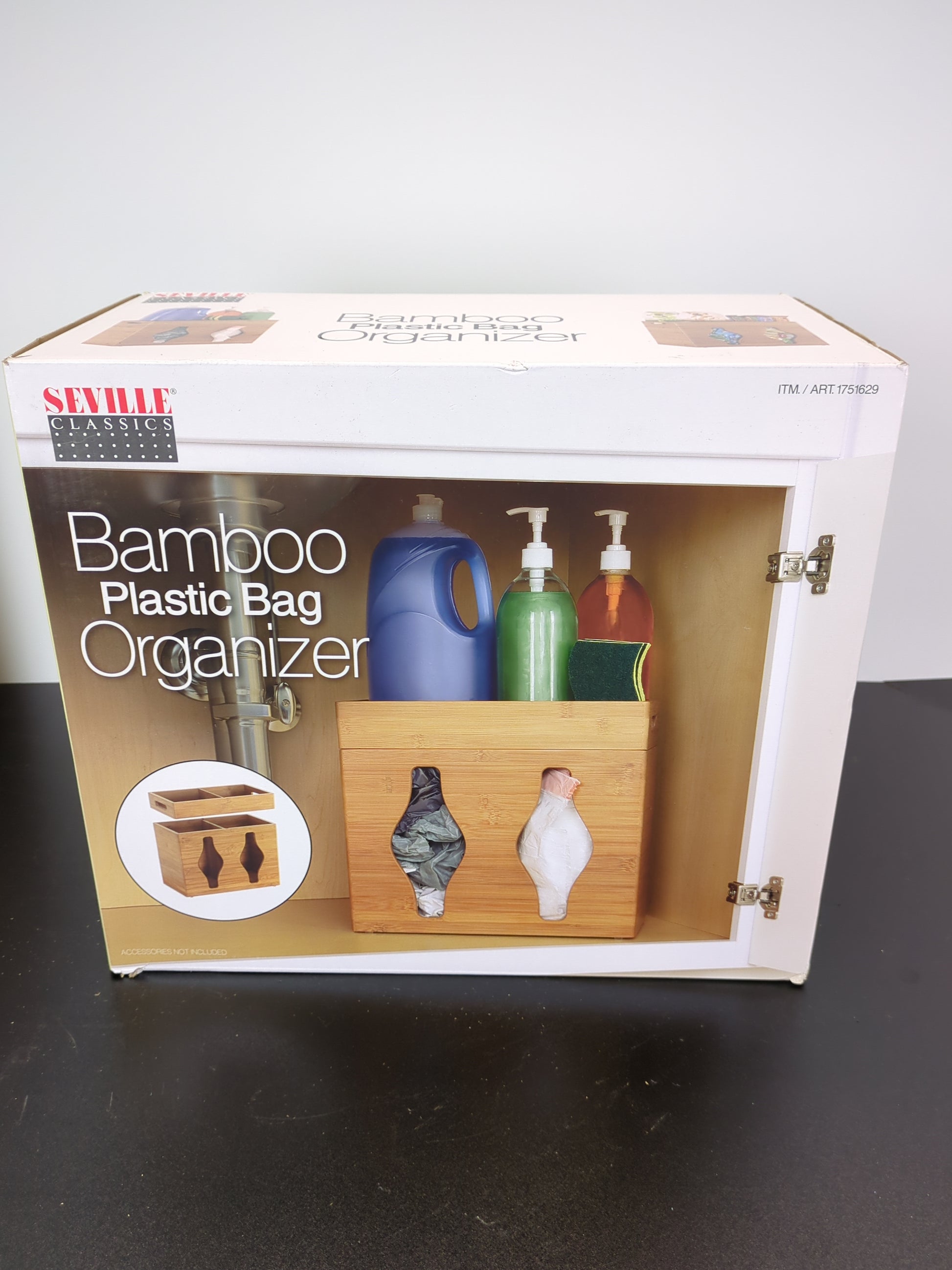 Seville Classics Bamboo Plastic Bag Organizer - Retail $33
