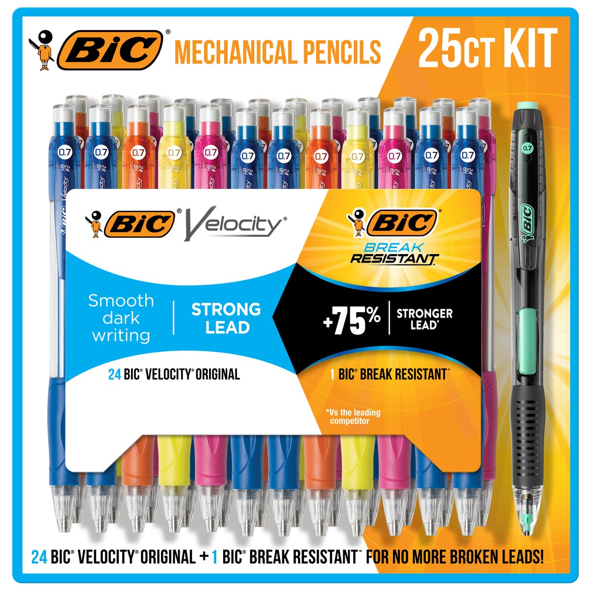 BIC Mechanical Pencil Kit, 24 Velocity + 1 Break Resistant, 0.7mm Lead, 25-count