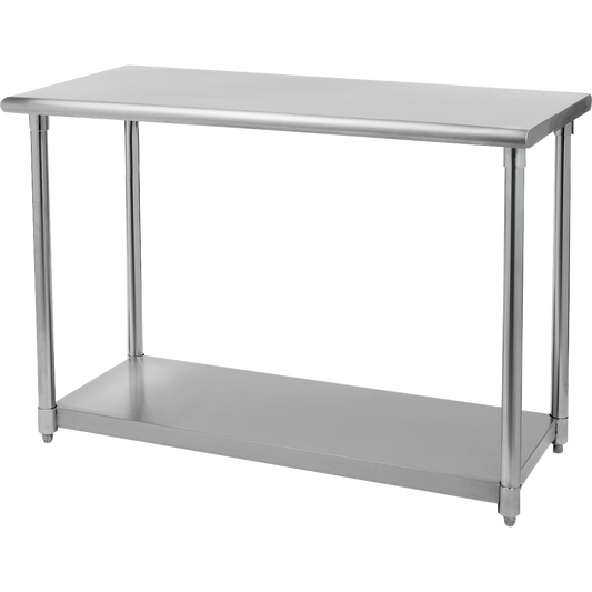 TRINITY NSF Prep/Work Table with Adjustable Shelf, 48"L x 24"W x 34-36"H, Stainless Steel