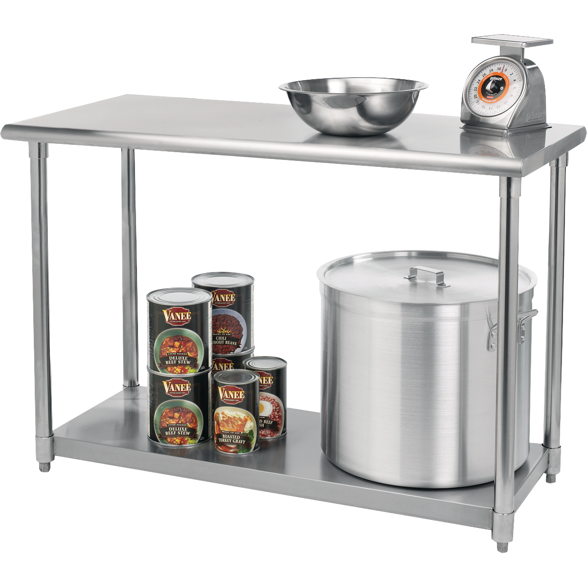 TRINITY NSF Prep/Work Table with Adjustable Shelf, 48"L x 24"W x 34-36"H, Stainless Steel