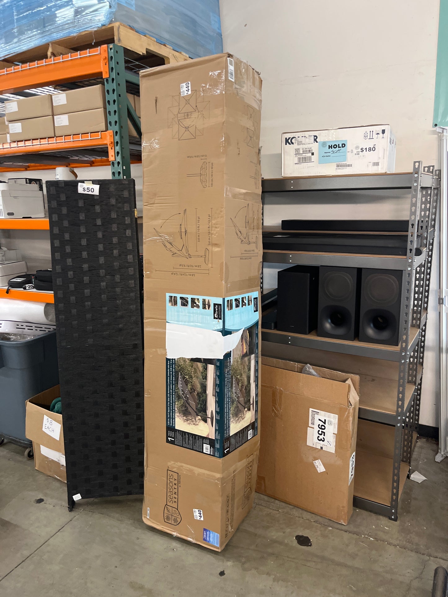 Seasons Sentry Tan 10' Square 2-Tier Solar LED Aluminum Cantilever Umbrella With Base