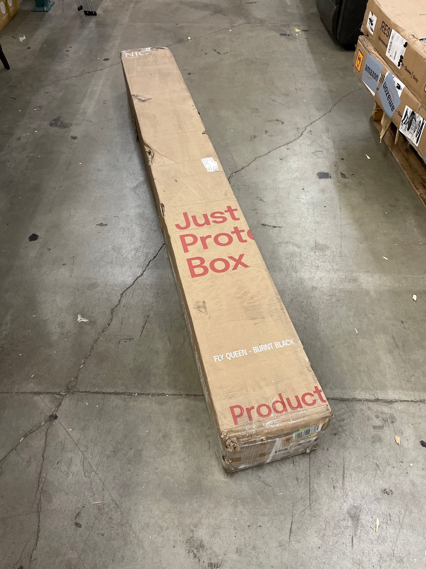 NEW - NTC QUEEN Fly Wooden Bed Frame Without Headboard, Solid Oak and Rubber Wood Foundation with Silent Slats and Wood Central Supports, 1000 Lb Capacity, Effortless Assembly, Queen - Burnt Black - Retail $200