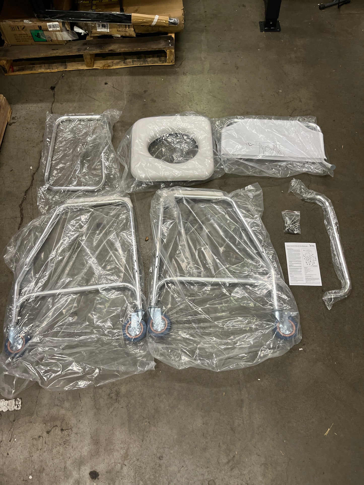 DMI 3-1 Rolling Shower Chair, Rolling Bathroom Wheelchair for Handicapped, Elderly, Injured or Disabled, & Commode, Rolling Shower Chair, 24" x 22" x 34", 250 lb Weight Capacity, White - Retail $147