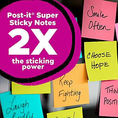 Post-it® Super Sticky Notes, 3 x 3 in, 24 Sticky Note Pads, 90 Sheets/Pad, 2x the Sticking Power, Back to School Supplies, Energy Boost