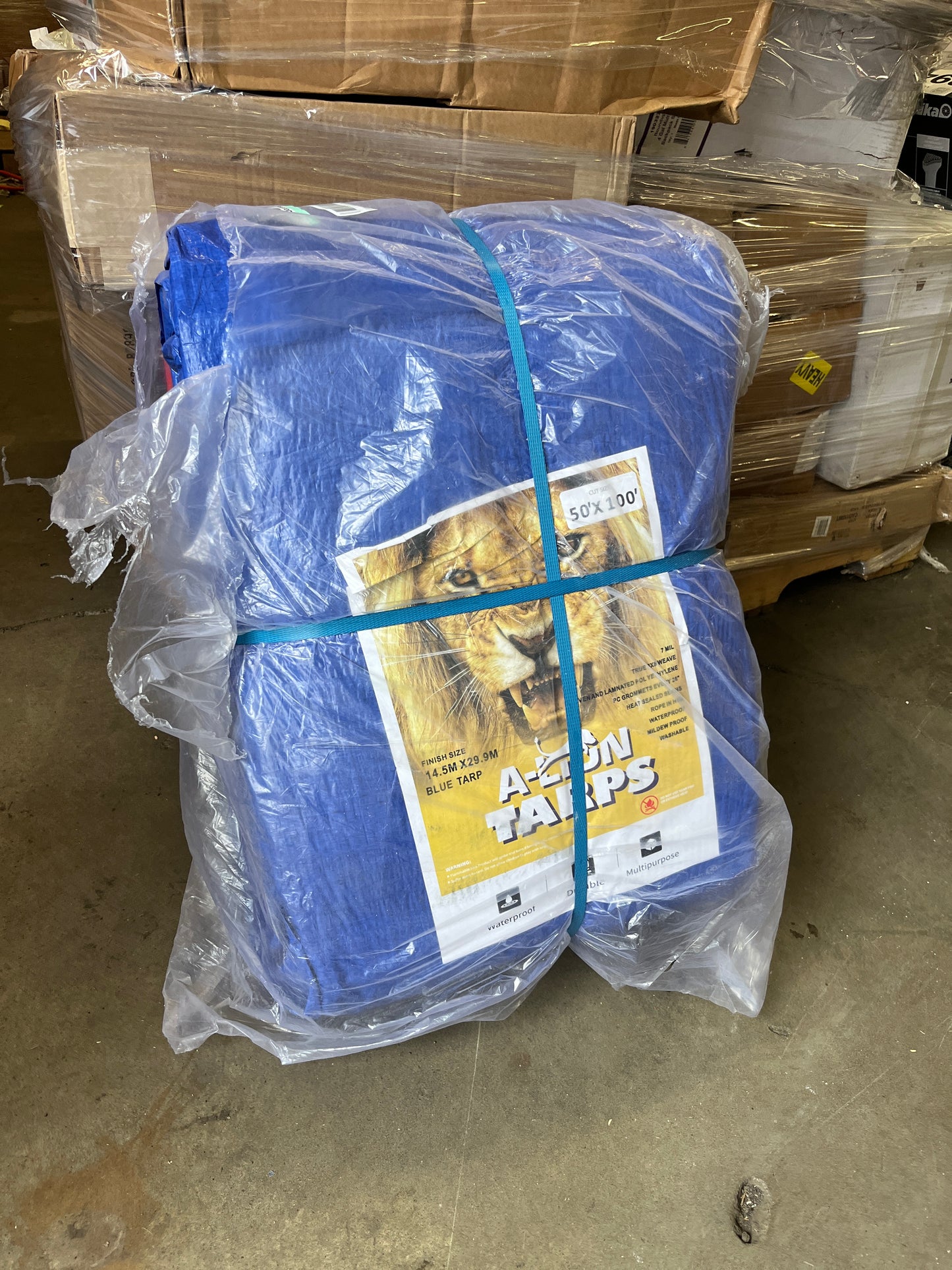 50x100 Stander Duty 6 Mil Tarp Cover, Waterproof, UV Resistant, Rip and Tear Proof, Poly Tarpaulin with Reinforced Edges for Roof, Camping, Patio, Pool Cover, Boat, Blue - Retail $151