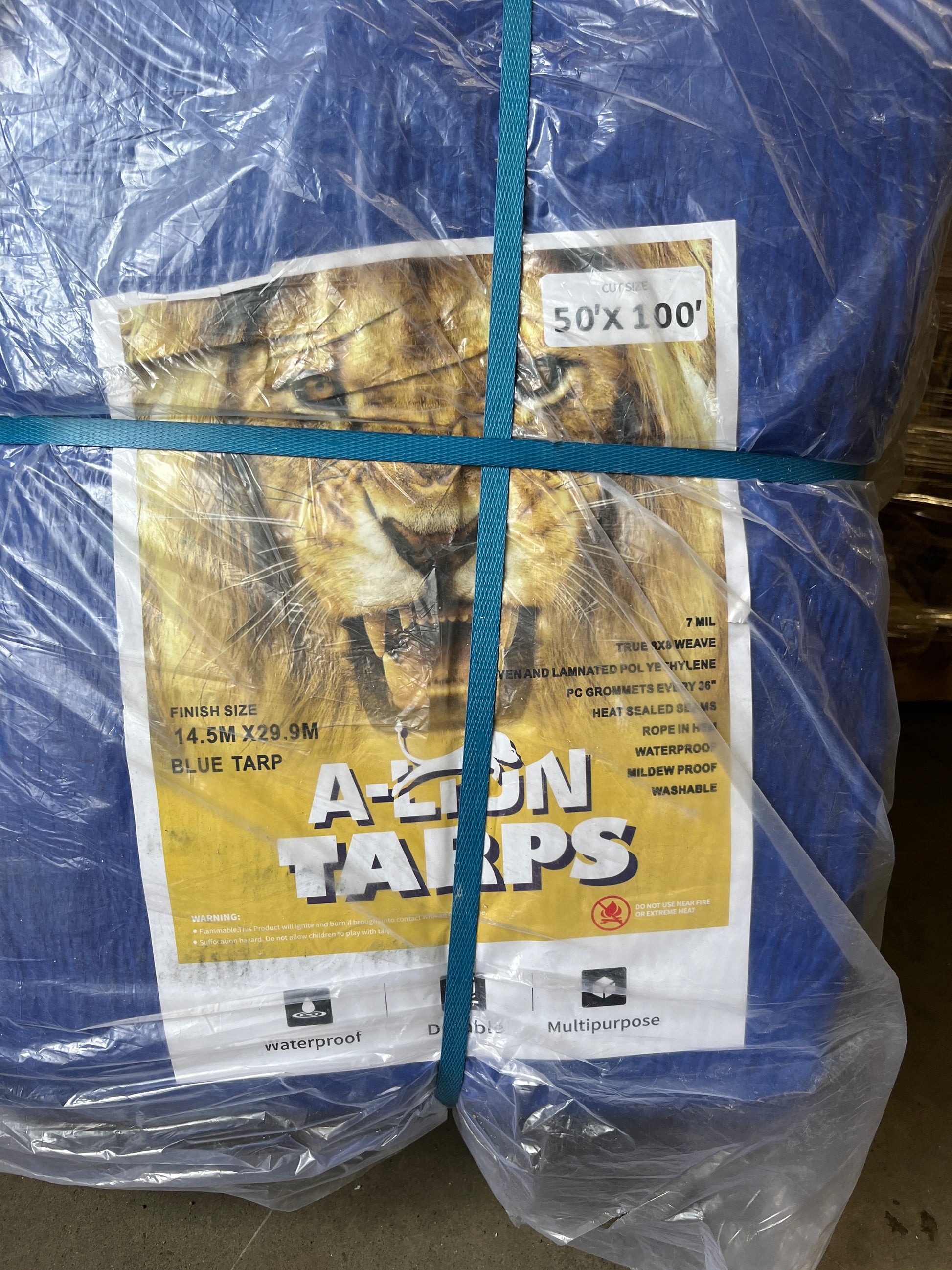 50x100 Stander Duty 6 Mil Tarp Cover, Waterproof, UV Resistant, Rip and Tear Proof, Poly Tarpaulin with Reinforced Edges for Roof, Camping, Patio, Pool Cover, Boat, Blue - Retail $151