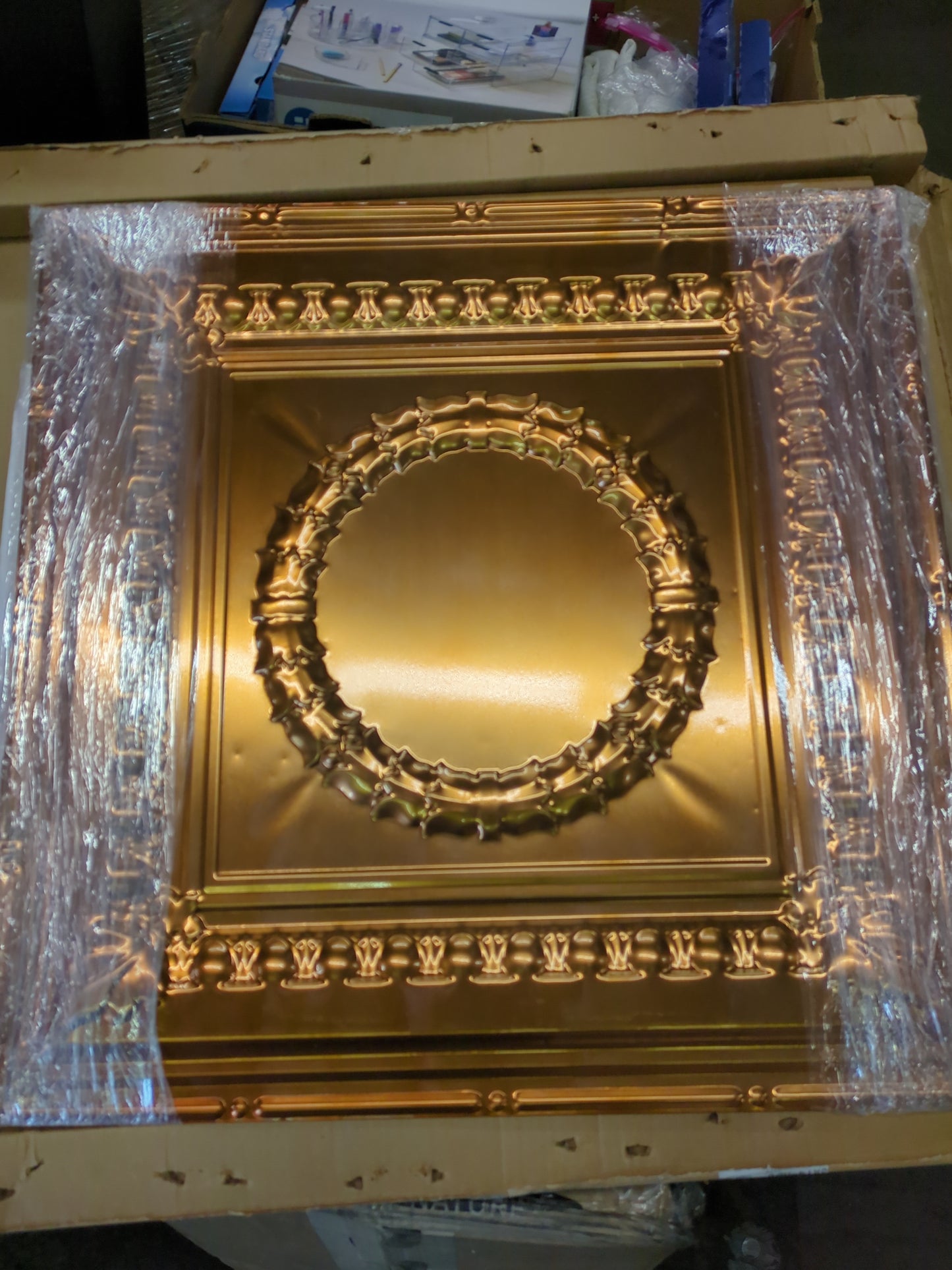 Shanko SKPC503-lnop-24x24-N-6 Victory Stamped Metal Nail-up Tin Ceiling Tile (24 sq. ft), Lincoln Copper, Pack of 6 - Retail $153