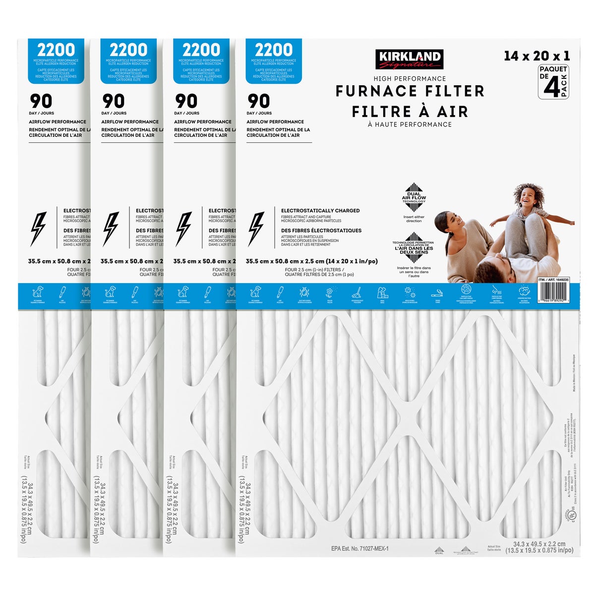 Kirkland Signature 14x20x1 2200 High Performance Furnace Filters, 4-pack