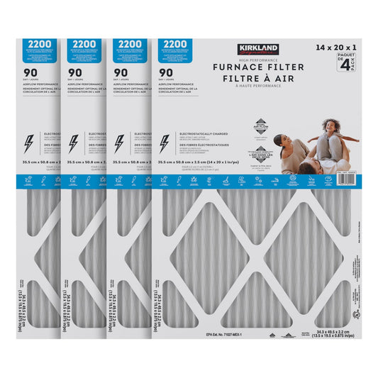 Kirkland Signature 14 x 30 x 1 2200 High Performance Furnace Filters, 4-pack