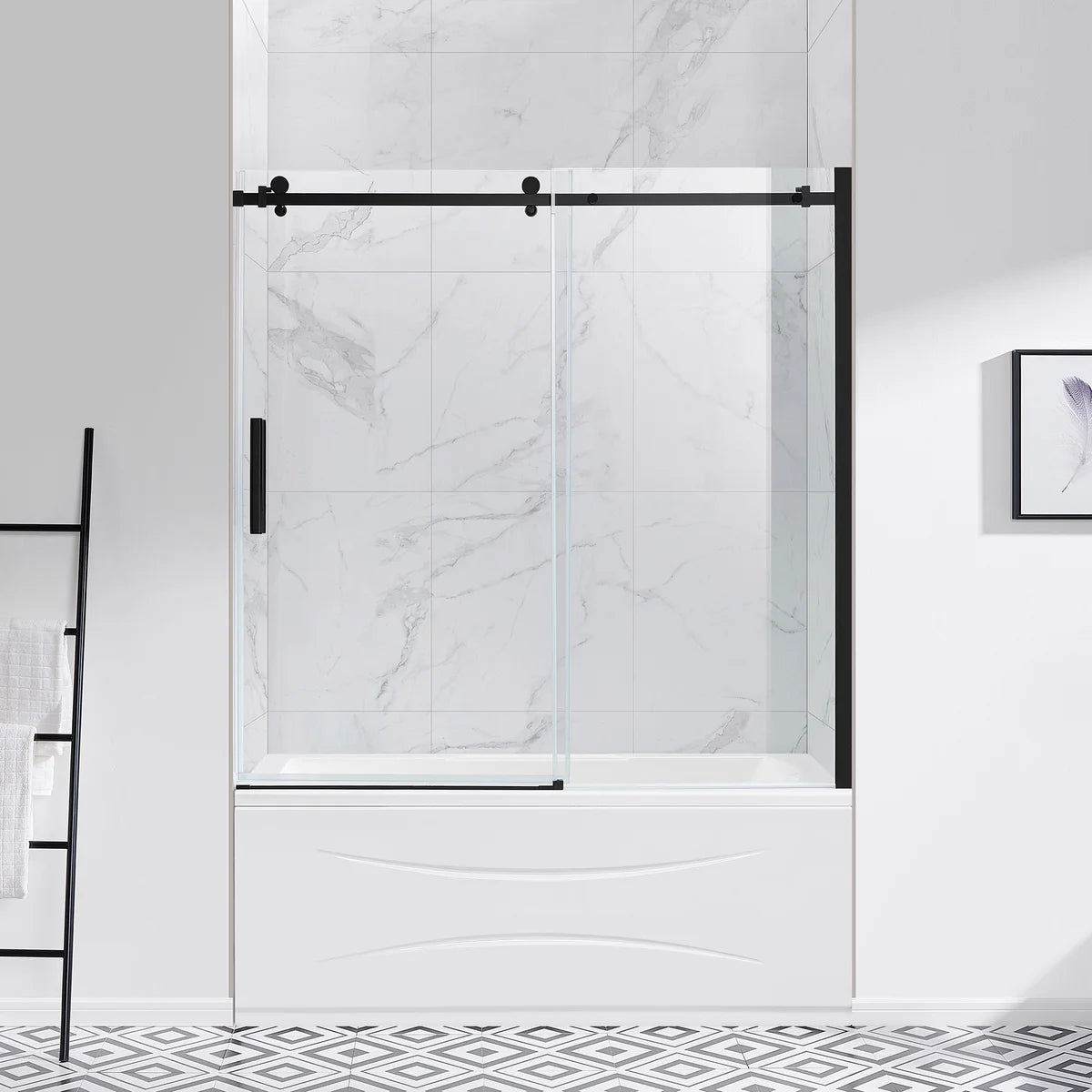 NEW w/ dmg - OVE Decors Kelsey 60" Tub Door Matte Black - Retail $599