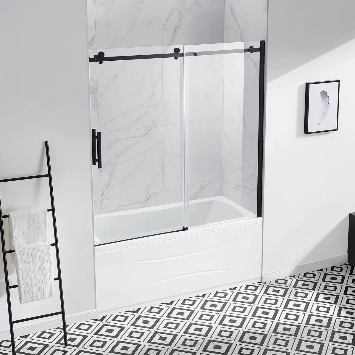 NEW w/ dmg - OVE Decors Kelsey 60" Tub Door Matte Black - Retail $599