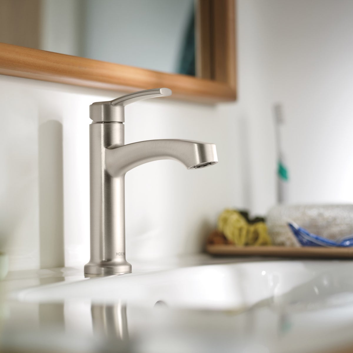 Moen Laken Brushed Nickel Single Hole Bathroom Faucet