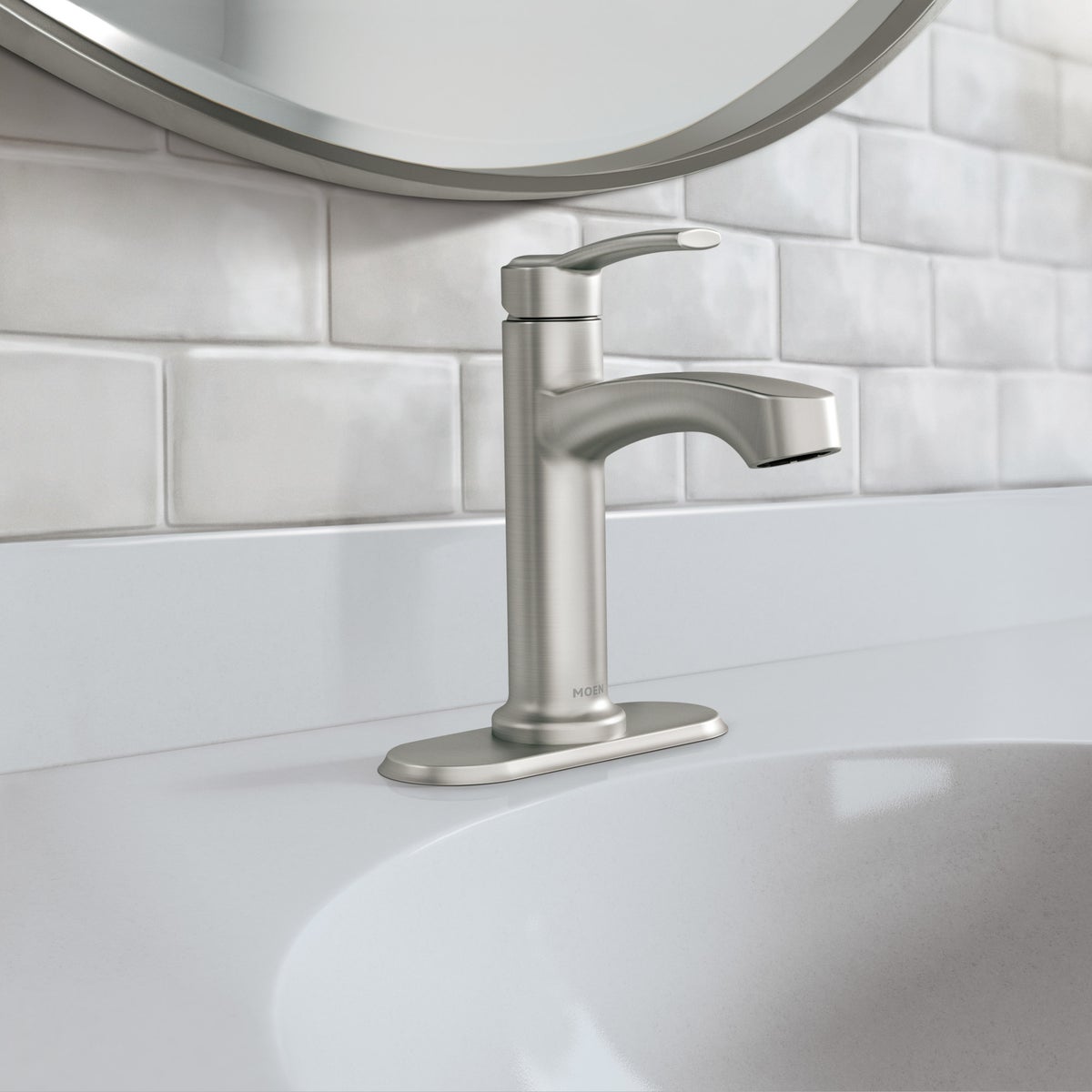 Moen Laken Brushed Nickel Single Hole Bathroom Faucet