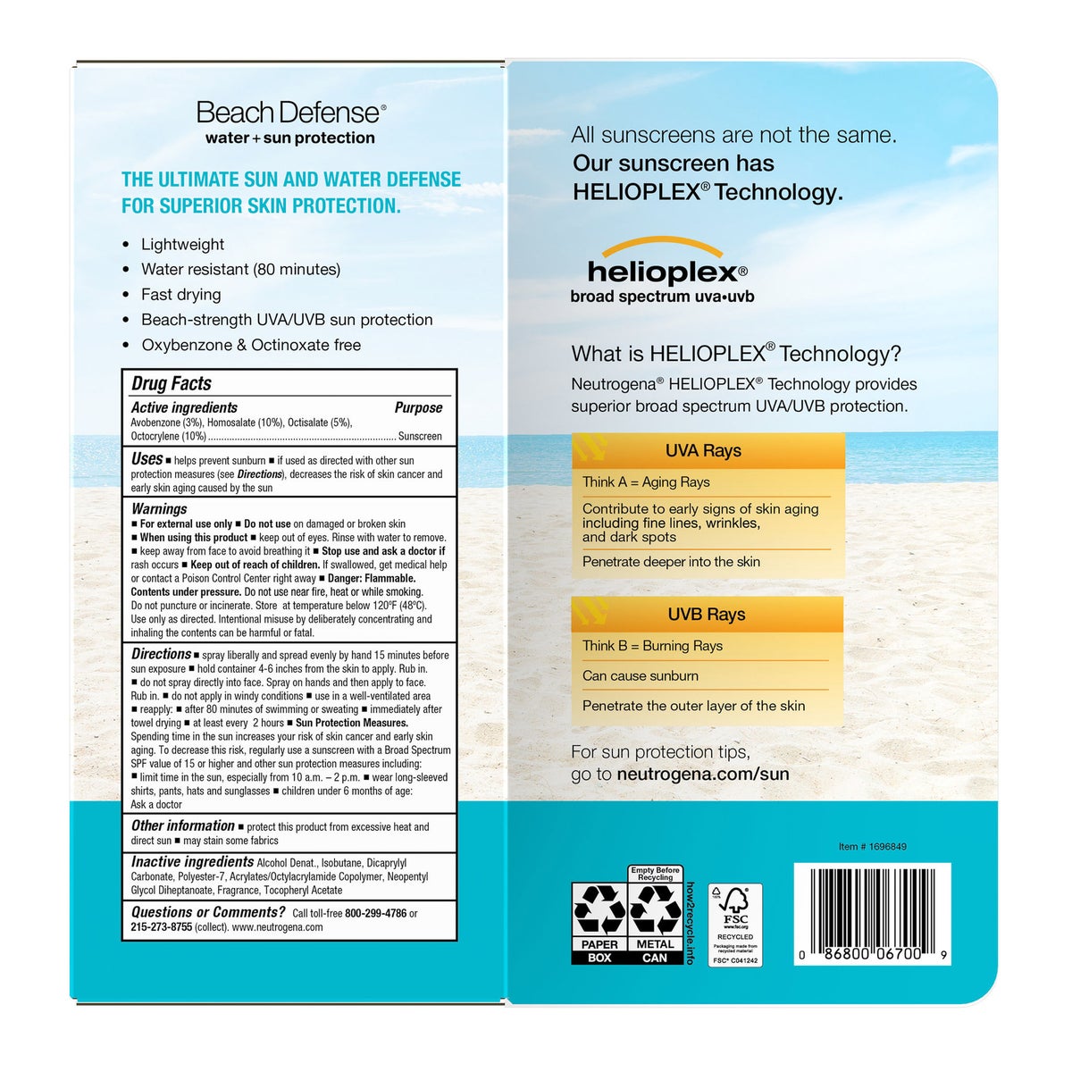 Neutrogena Beach Defense Sunscreen Spray SPF 60+, 8.5 oz, 2-pack