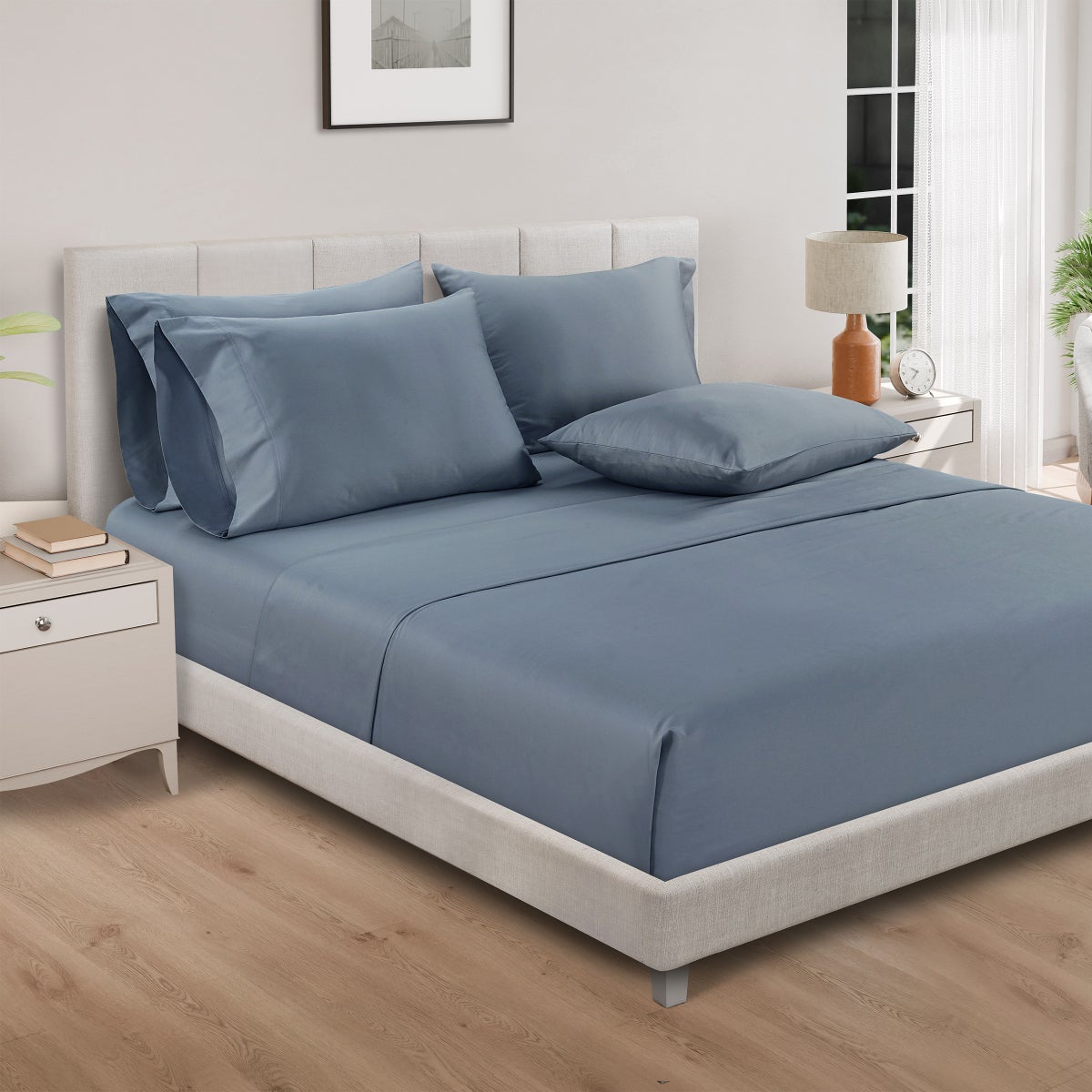 QUEEN, Blue, Pure Earth Organic 300 Thread Count 6-piece Sheet Set