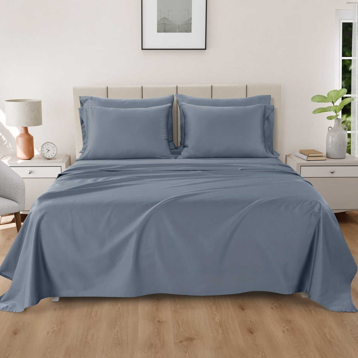 QUEEN, Blue, Pure Earth Organic 300 Thread Count 6-piece Sheet Set