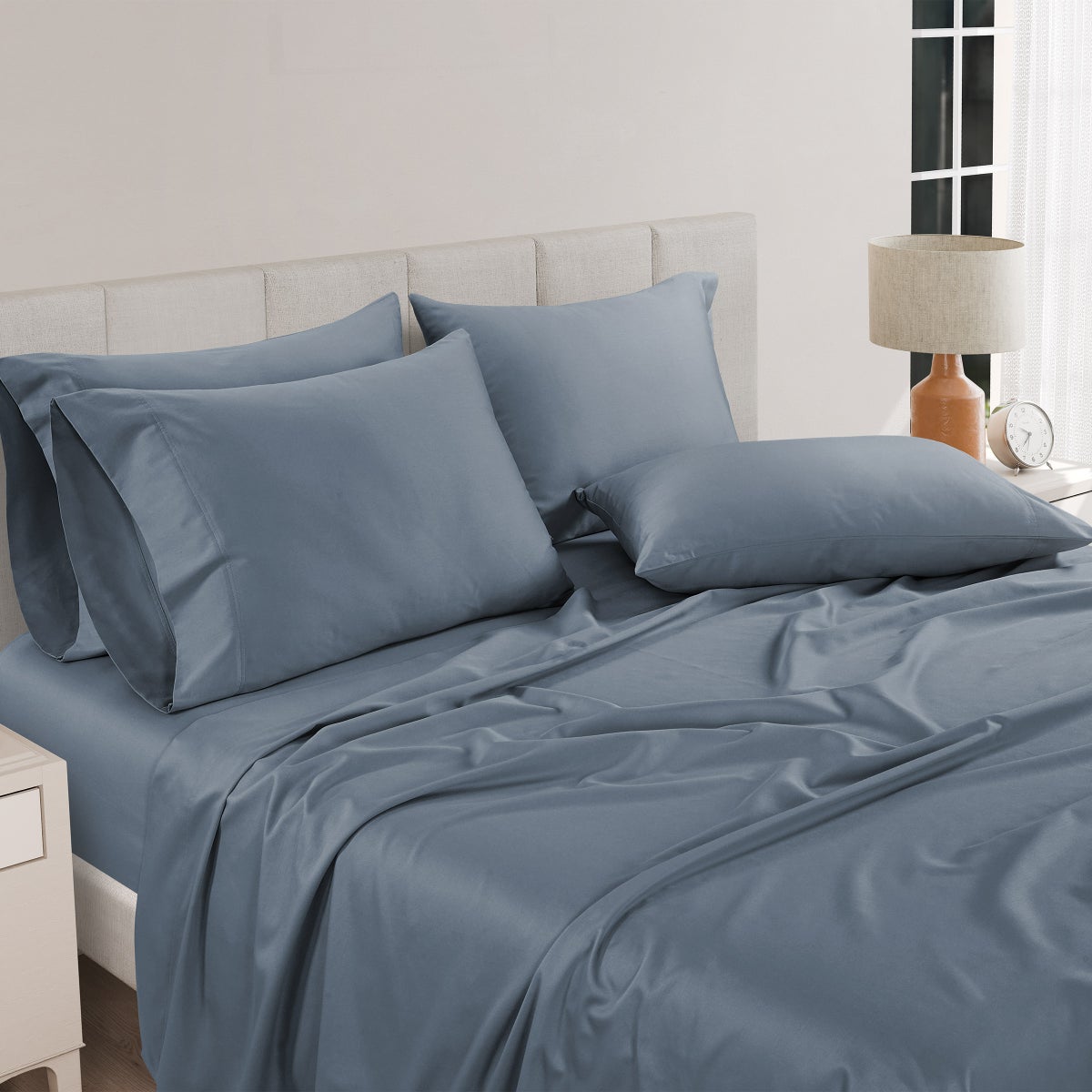 QUEEN, Blue, Pure Earth Organic 300 Thread Count 6-piece Sheet Set
