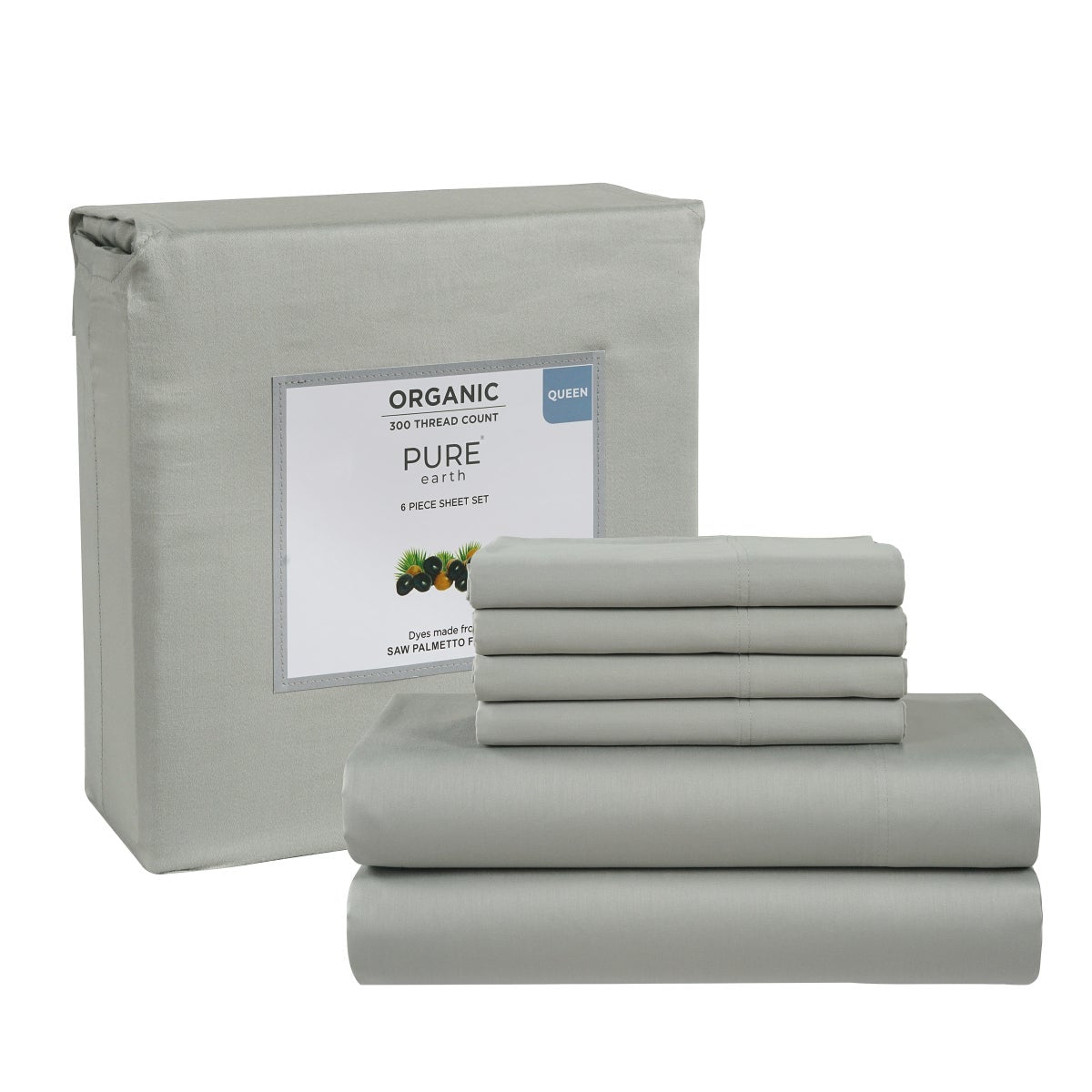 QUEEN Pure Earth Organic 300 Thread Count 6-piece Sheet Set - Retail $60