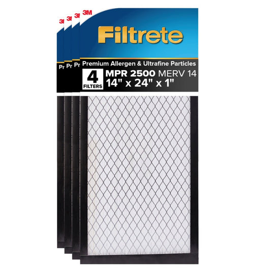 Filtrete Air Filter 14x24x1 , MPR 2500 MERV 14, High Performance Premium Allergen, Ultrafine Particles, Bacteria and Virus Filter, 4-pack