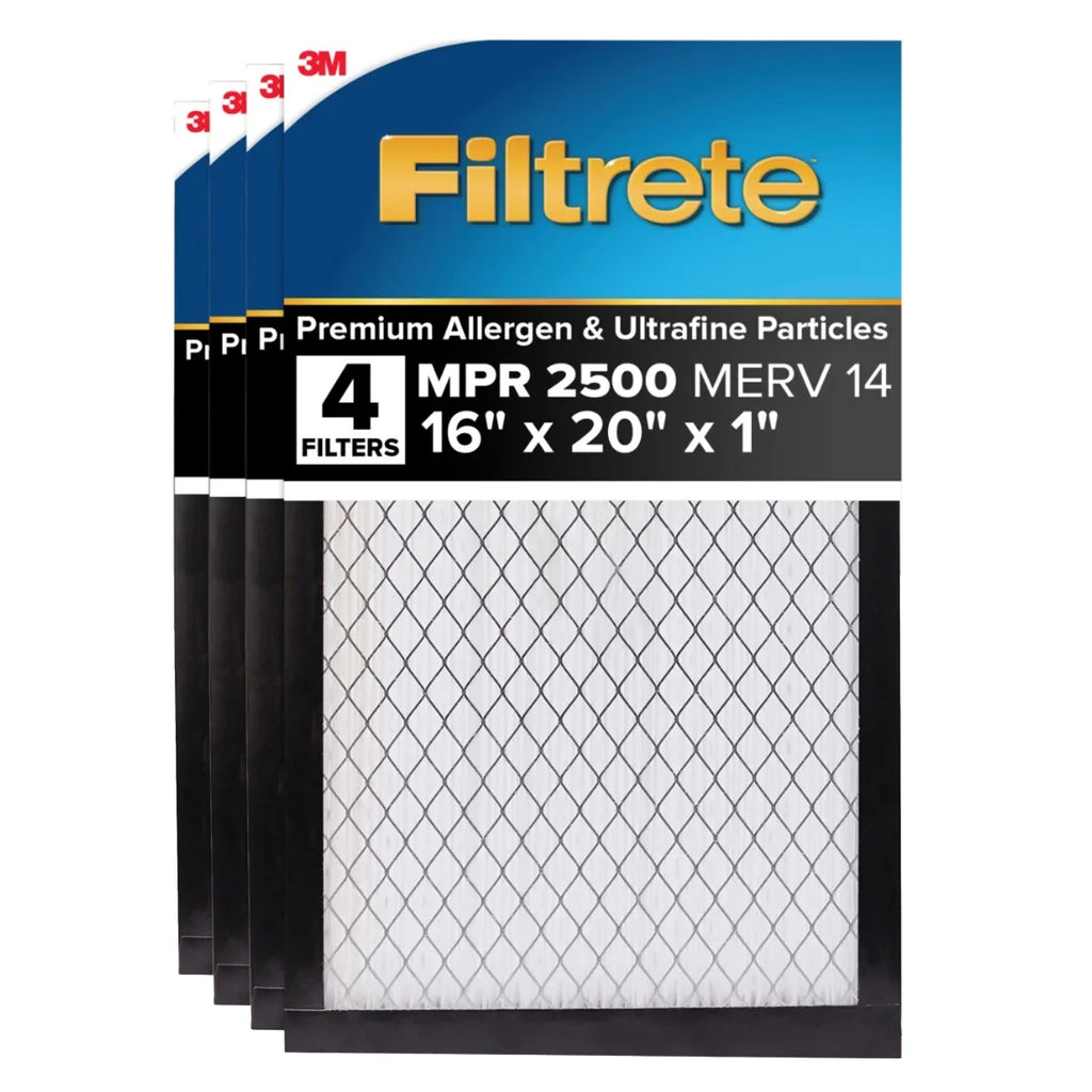 Filtrete Air Filter 16" x 20" x 1”, MPR 2500 MERV 14, High Performance Premium Allergen, Ultrafine Particles, Bacteria and Virus Filter, 4-pack