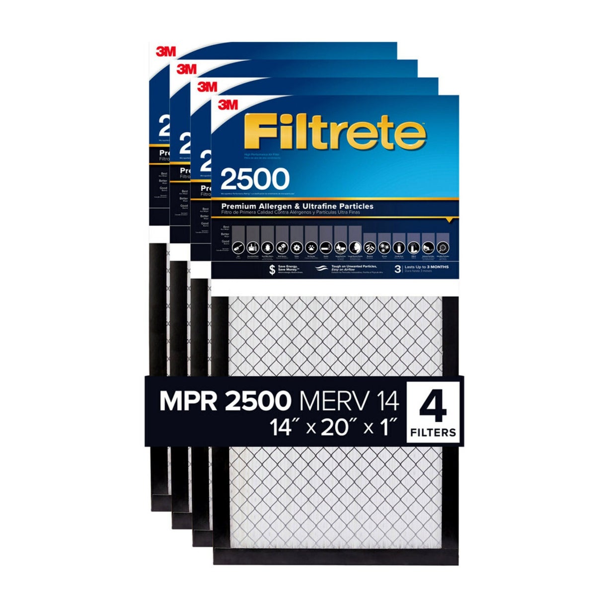 3M 16x25x1 2500 Series Filtrete 1" Filter, 4-pack