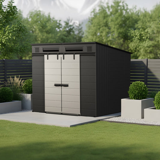 NEW - Suncast Modernist 8'x7' Dual Barn Door Storage Shed
