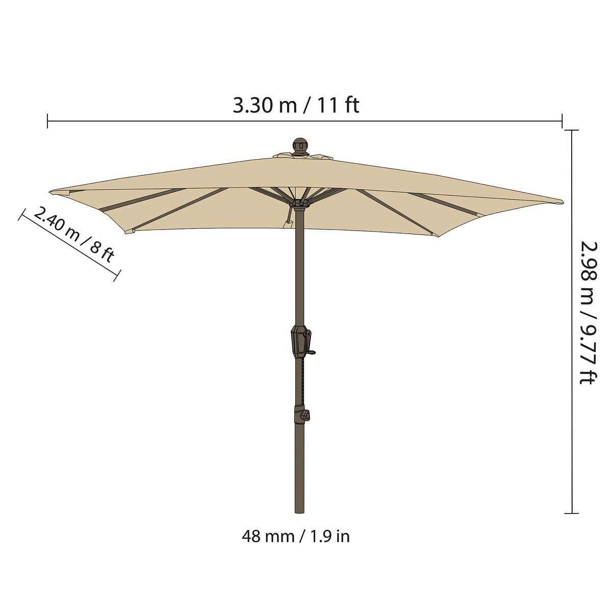 NEW - Seasons Sentry 8' x 11' Height Adjustable Market Umbrella